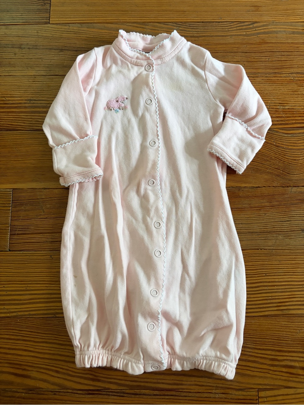 Baby Girl Converter Gown in Light Pink with Embroidered Sheep